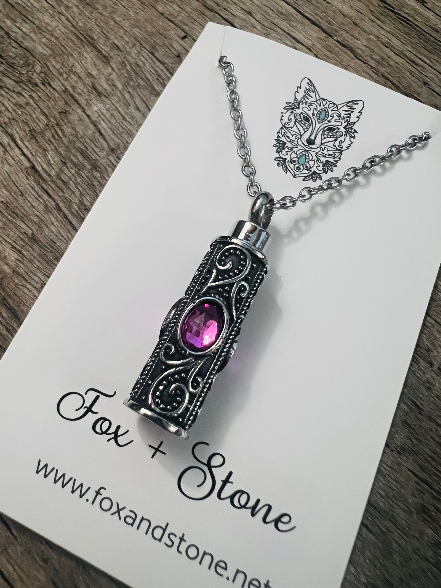 Ashes Keepsake Pendant Stainless Steel Pink Stones