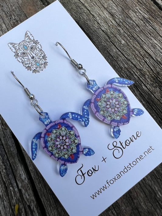 Beautiful Petite Purple Turtle Earrings