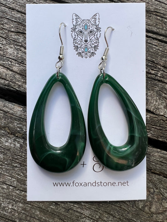 Green Swirl Oval Teardrop Dangles