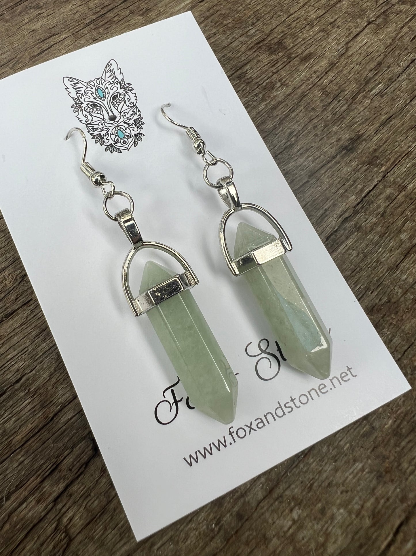 Green Fluorite Gemstone Bullet Point Earrings