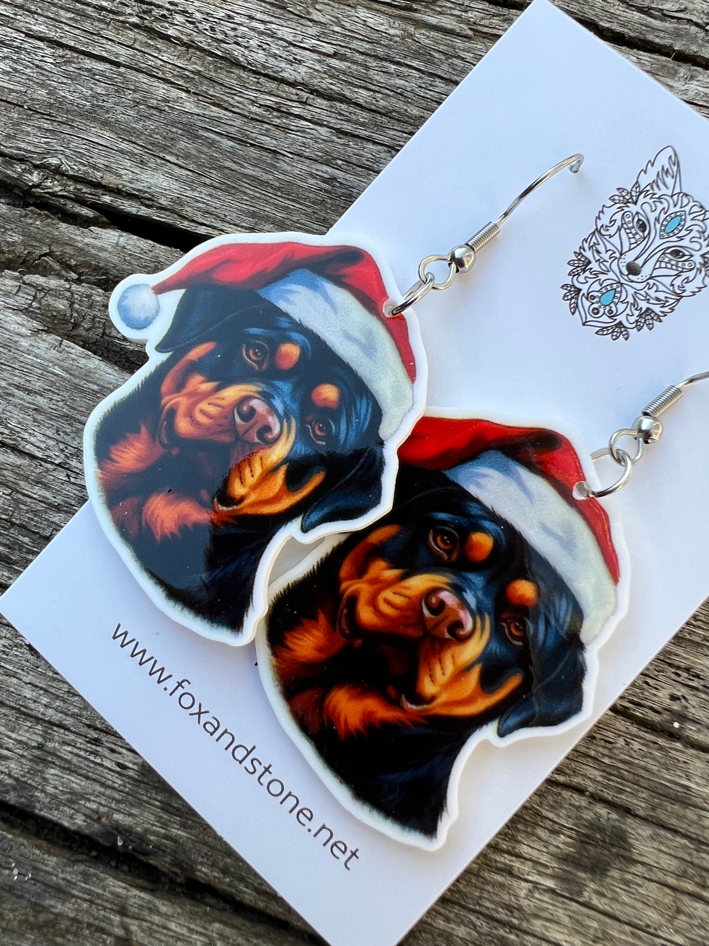 Rottweiler Santa Hat Dog Earrings