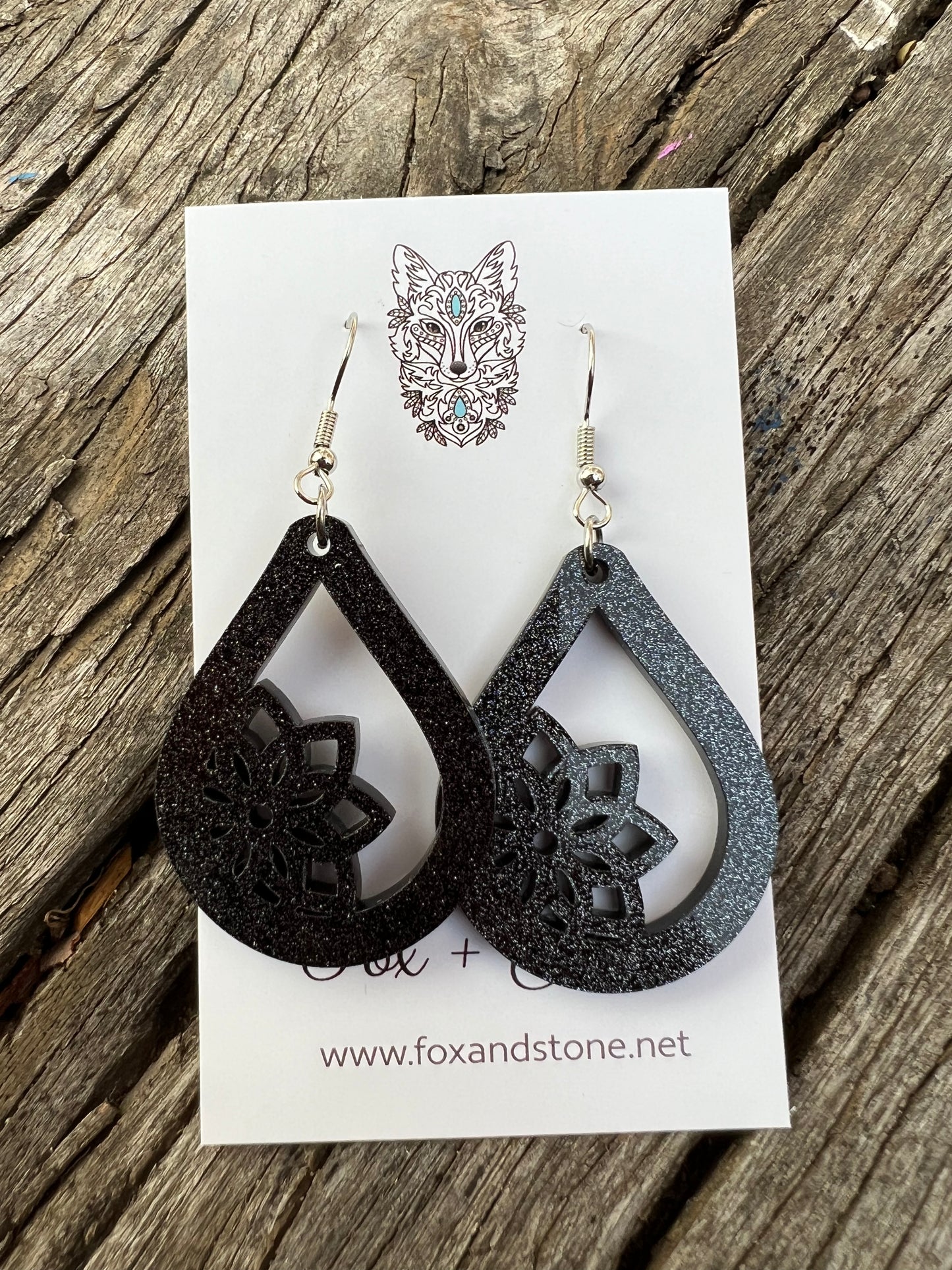 Black Mandala Meadow Matt Glitter Earrings