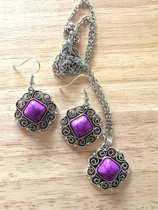 Purple Howlite Pendant Earring Set