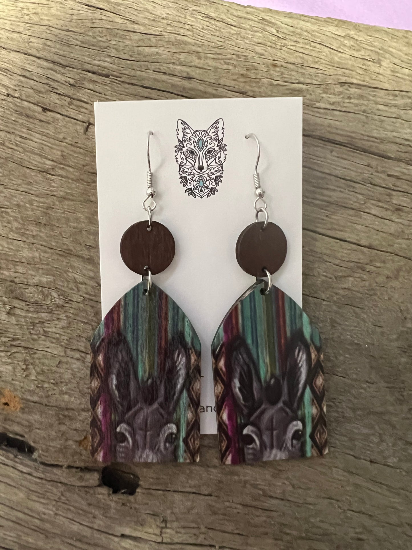 Peeking Donkey Natural Wood Earrings