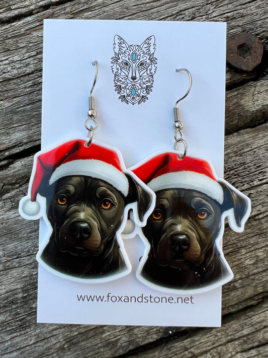 Staffordshire Bull Terrier Santa Hat Dog Earrings