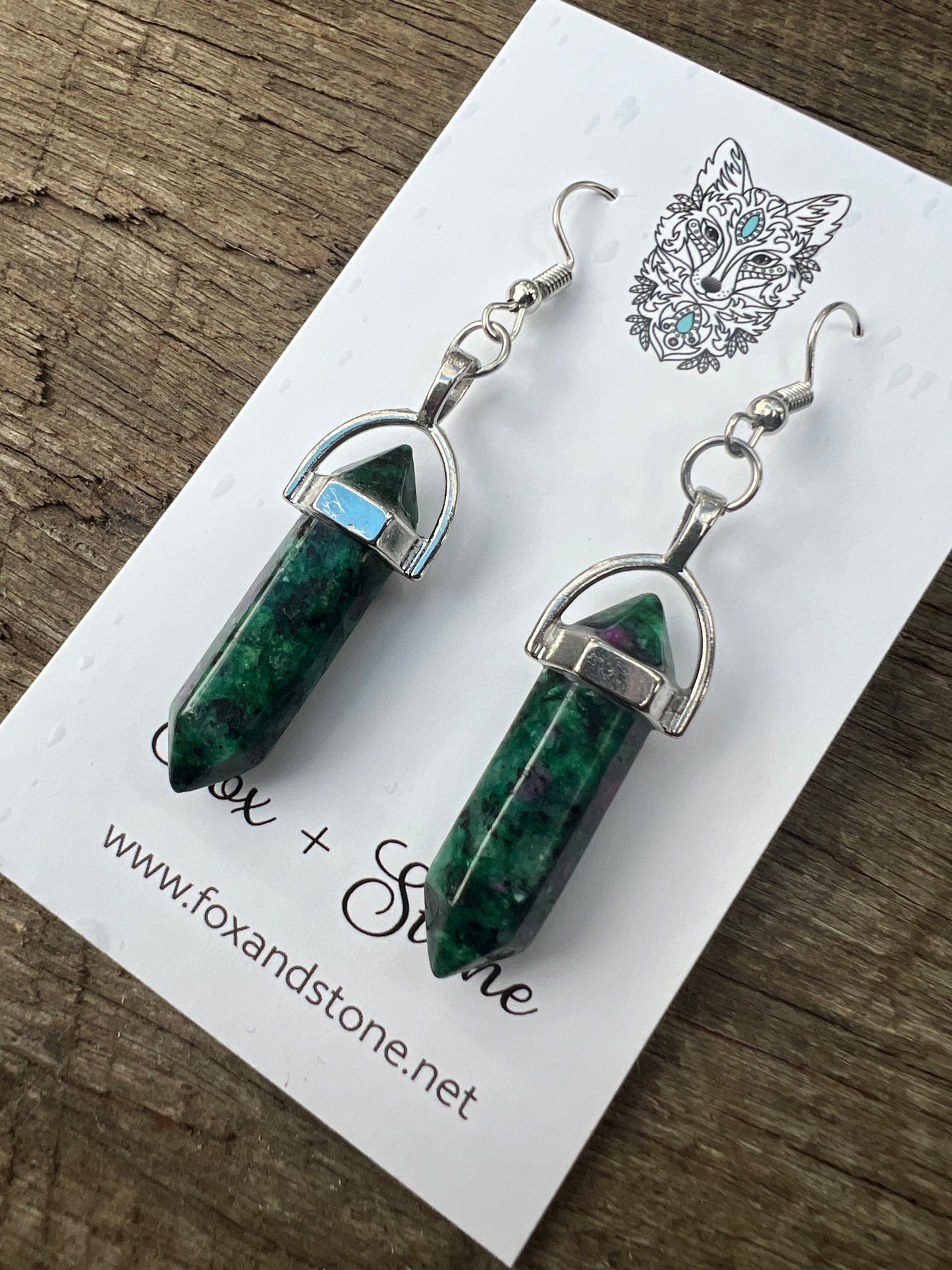 Ruby Zoisite Gemstone Bullet Point Earrings