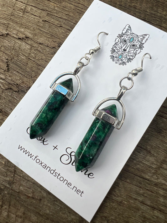 Ruby Zoisite Gemstone Bullet Point Earrings