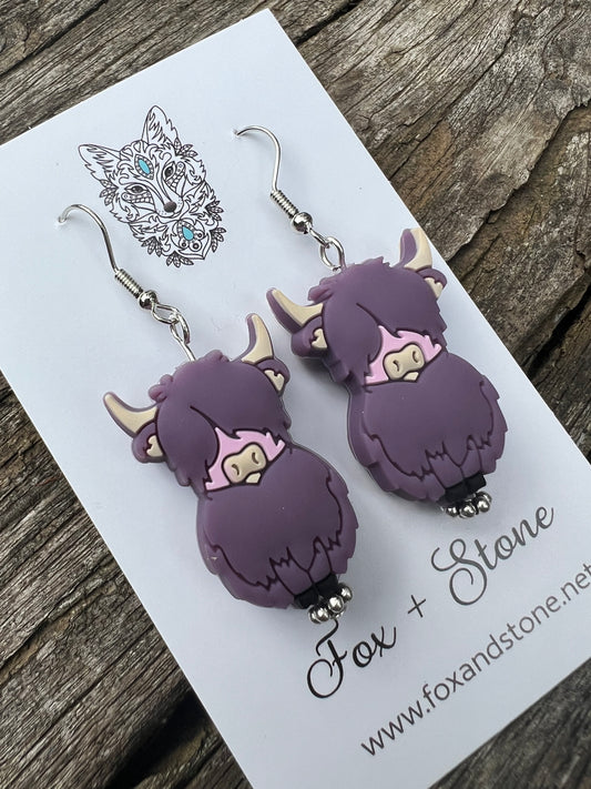 Super Cute Purple Highland Cow Earrings