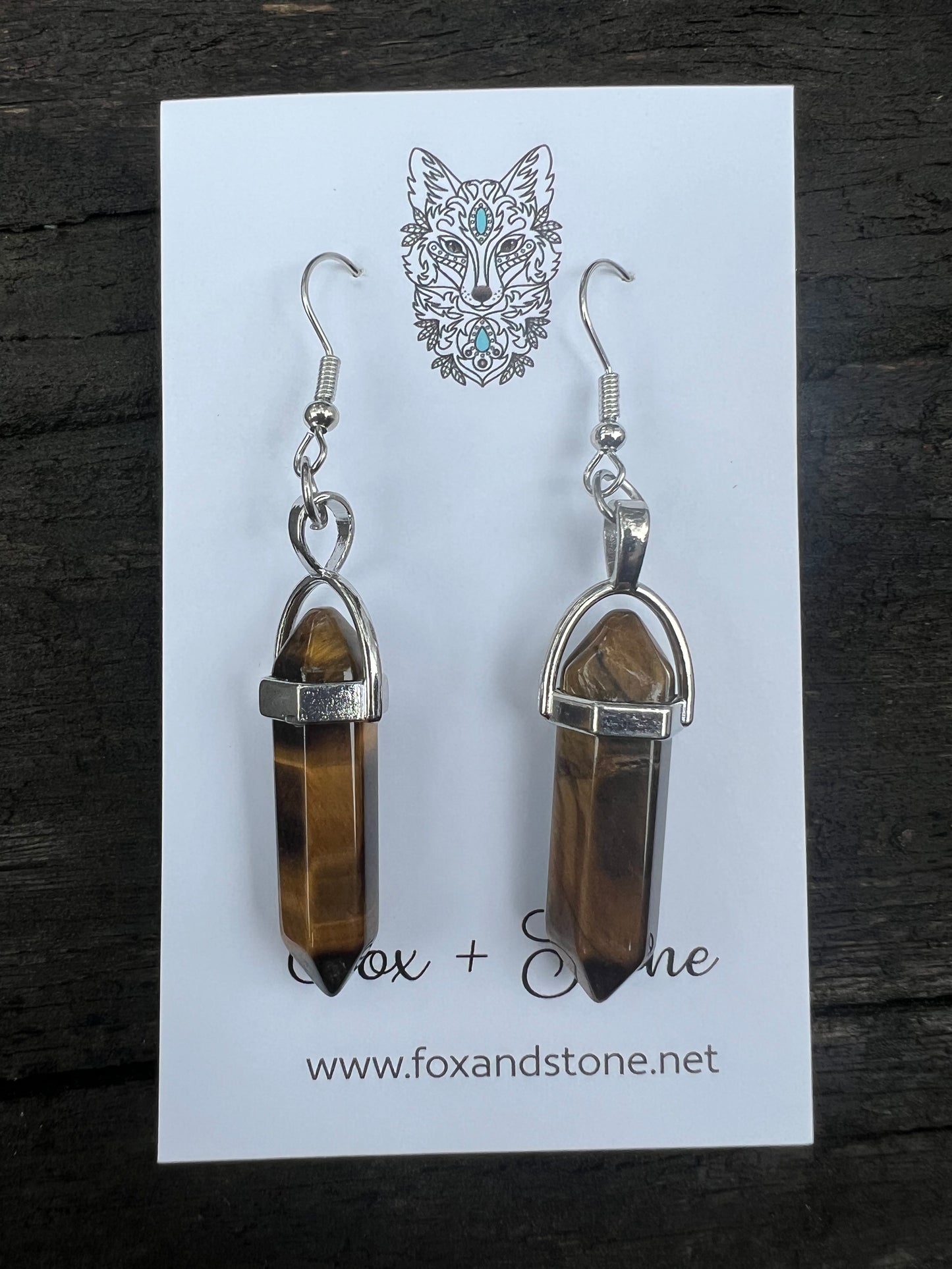Tigers Eye Gemstone Bullet Point Earrings