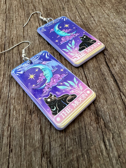 The Moon and Black Cat Earrings