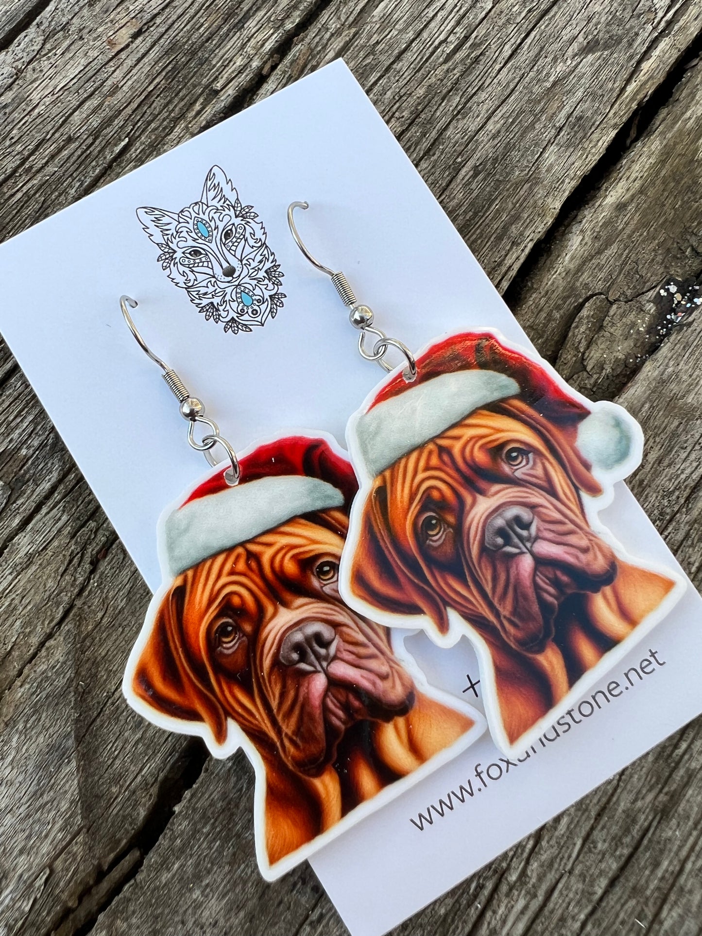 Dogues De Bordeaux Santa Hat Dog Earrings