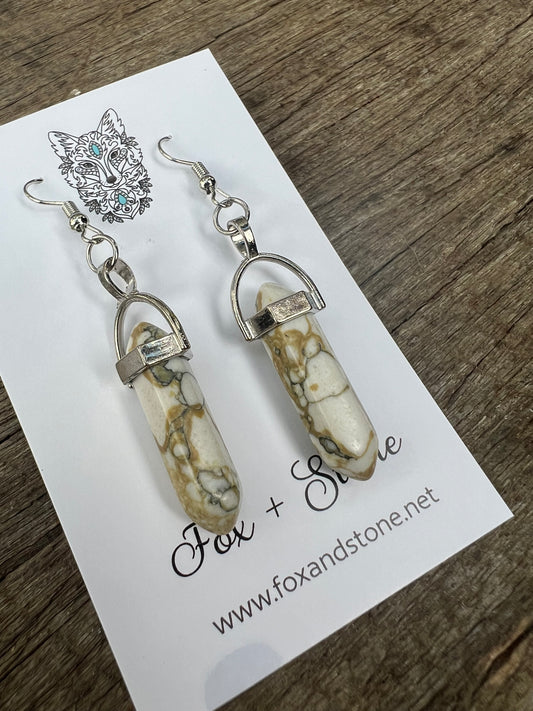 Golden Howlite Gemstone Bullet Point Earrings