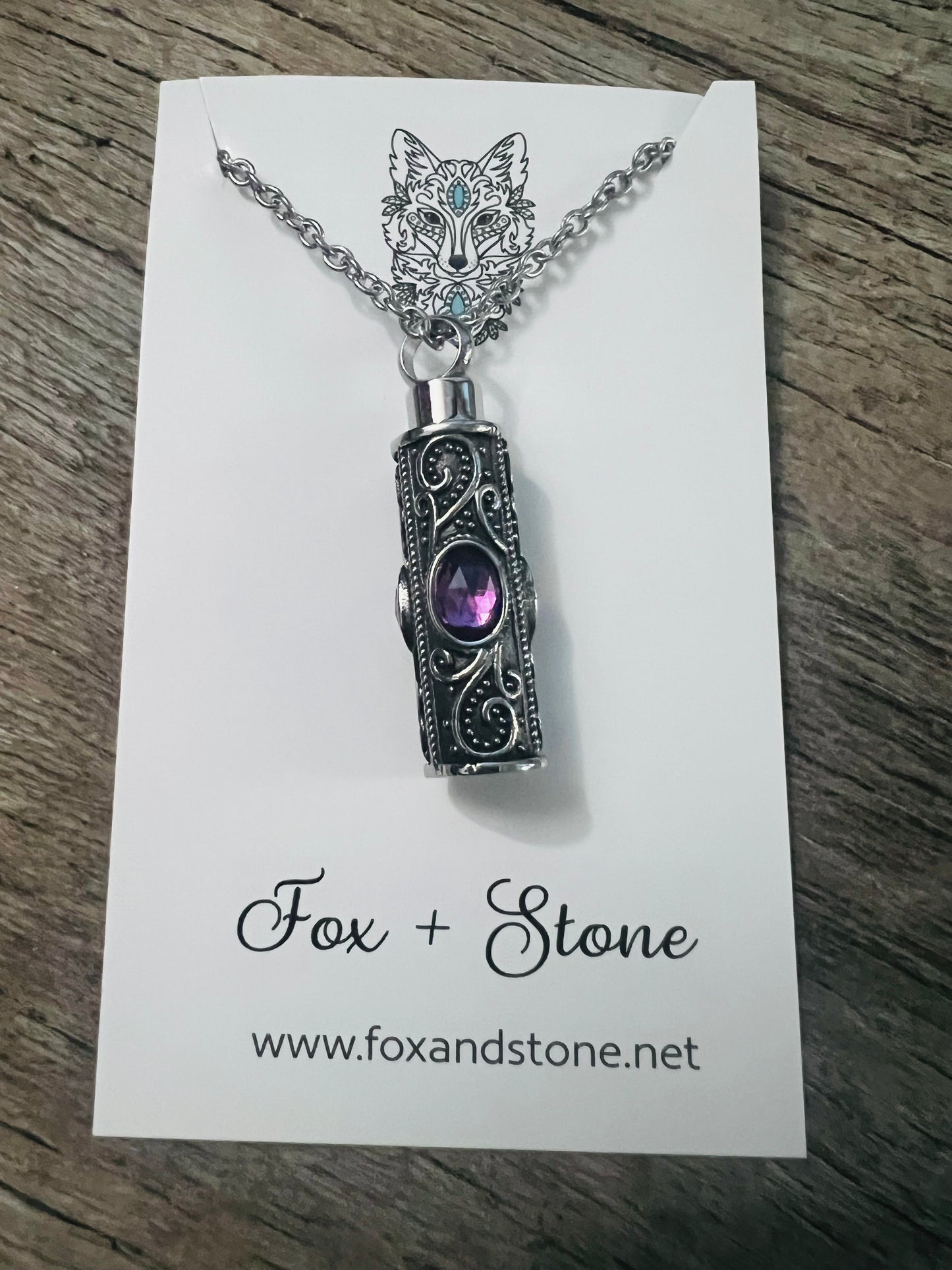 Ashes Keepsake Pendant Stainless Steel Purple Stones