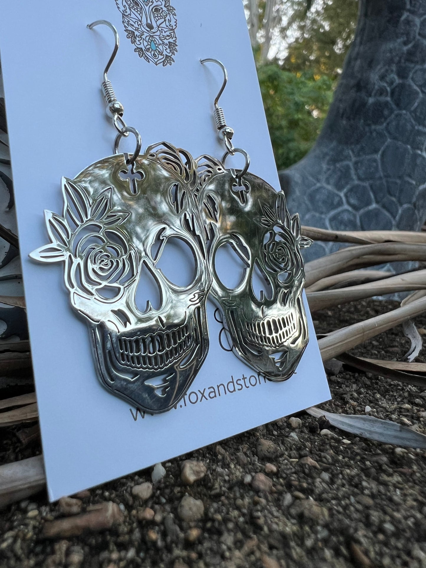 Stainless Steel Mirror Skull Earrings