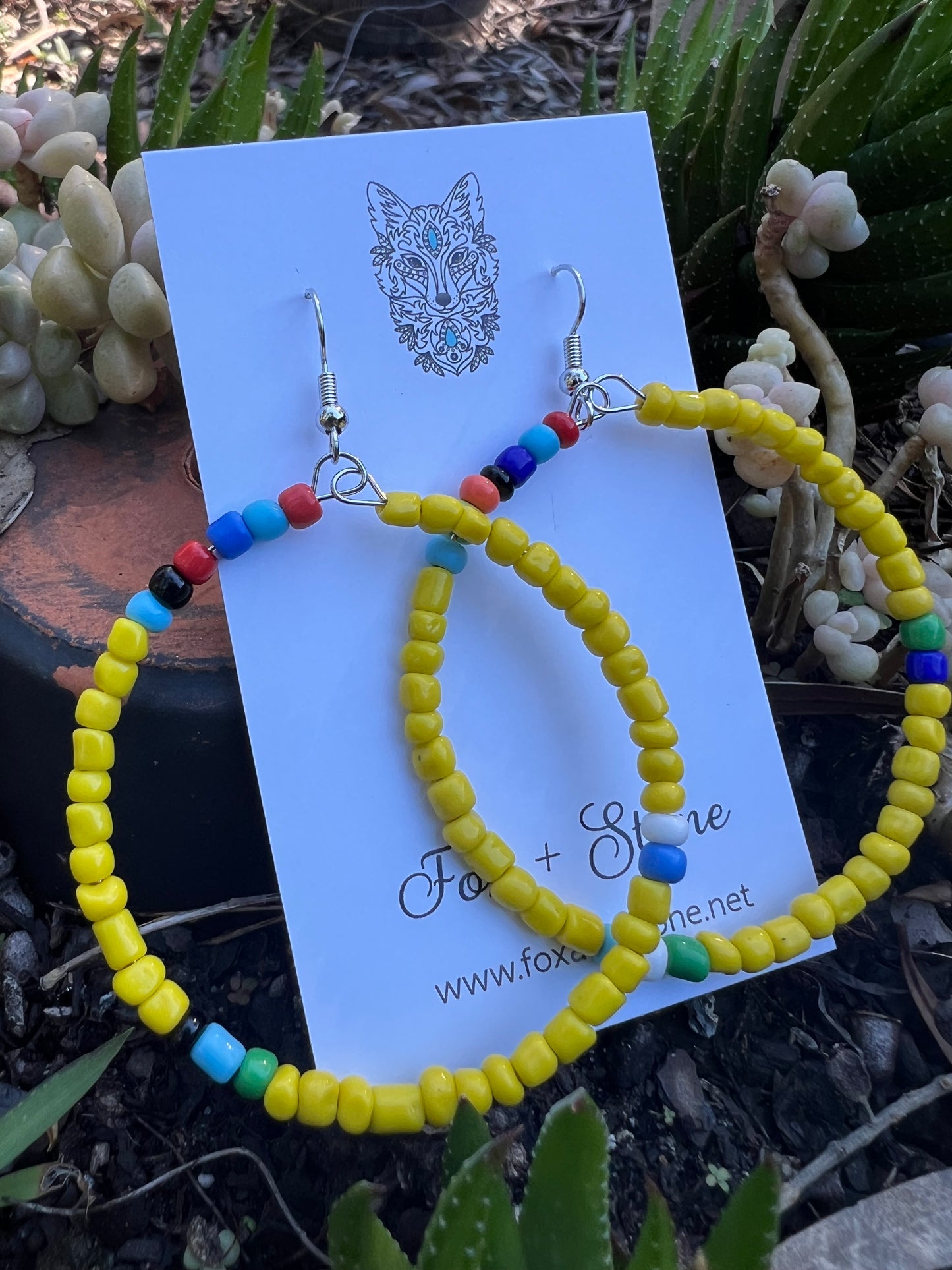 Yellow Large Beaded Hoop Earrings