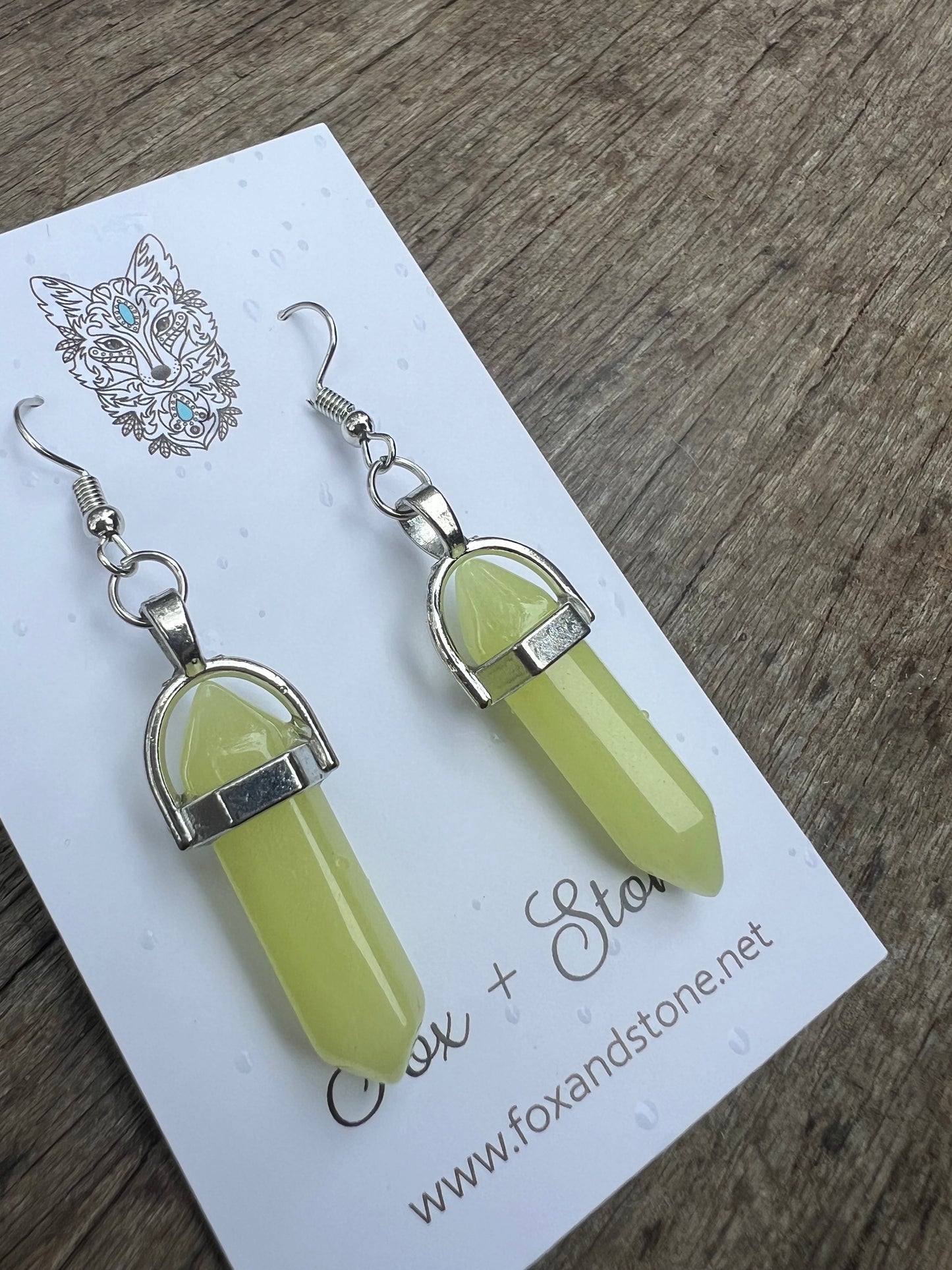 Lime Jade Gemstone Bullet Point Earrings