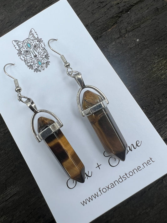 Tigers Eye Gemstone Bullet Point Earrings