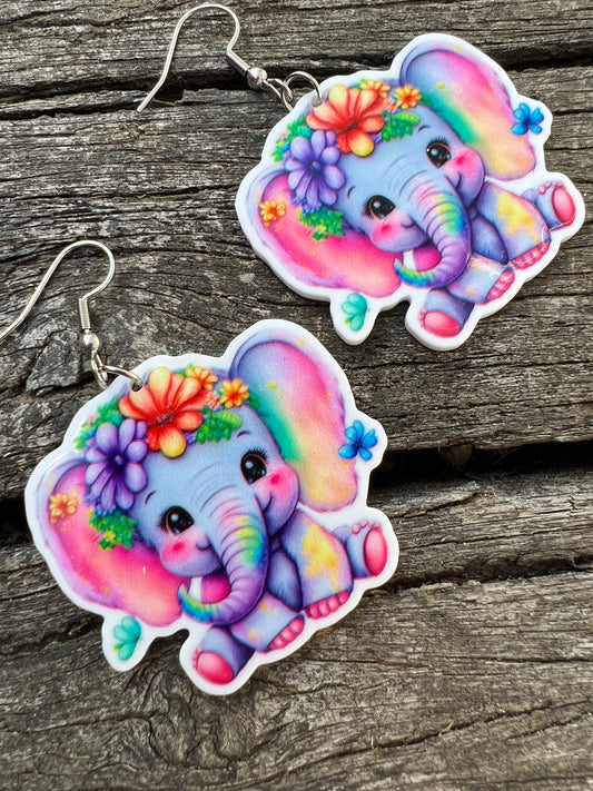 Vibrant Resin Baby Elephant Earrings