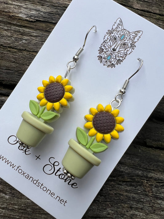 Sunflower in Green Pots Earrings