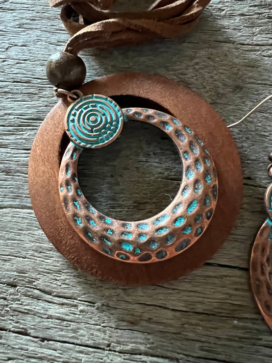 Patina Round Pendant Earring Set