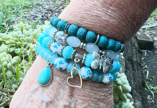 Aquamarine Beaded Bracelet Stack