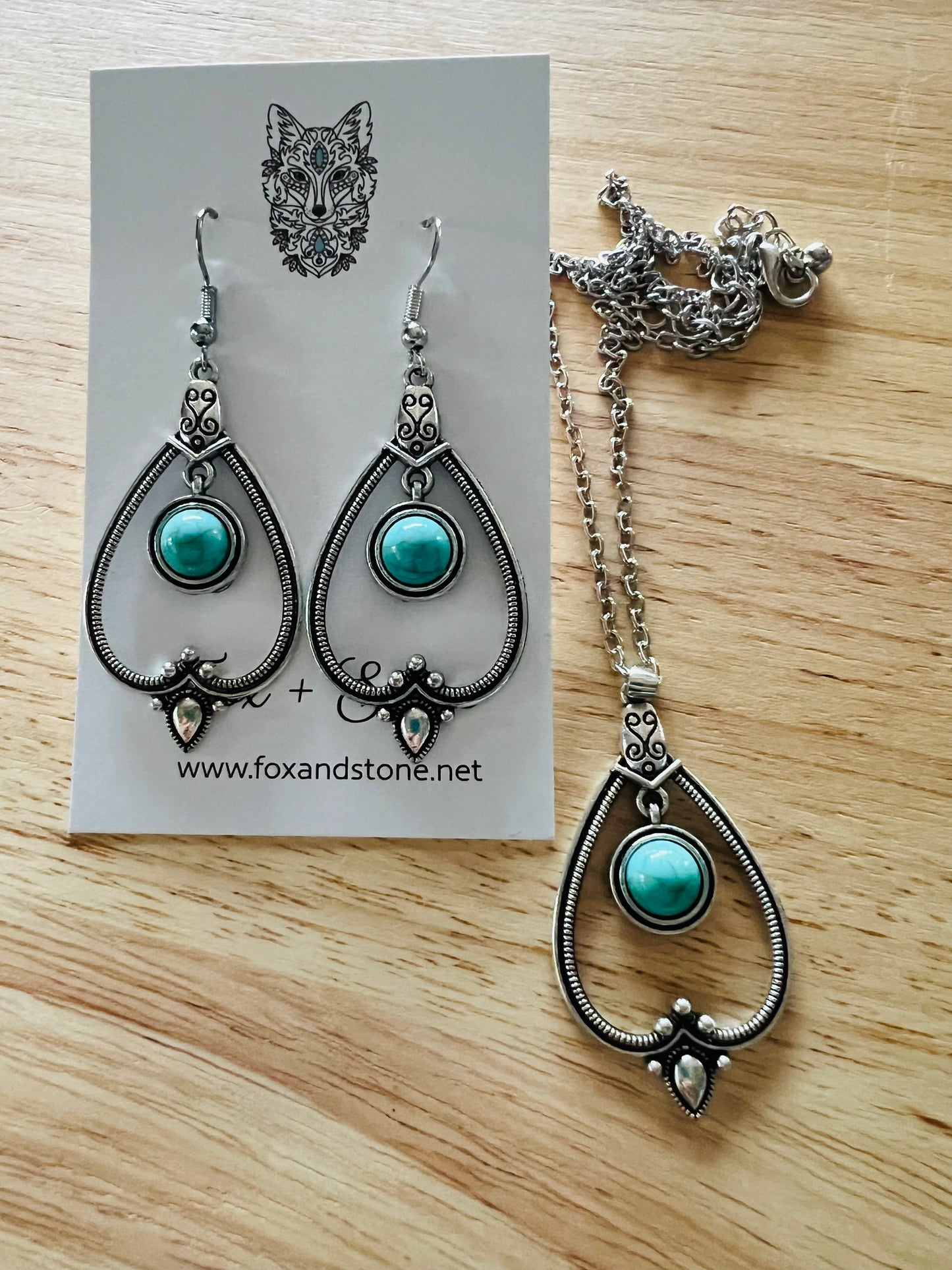 Turquoise Bohemian Pendant Earring Set
