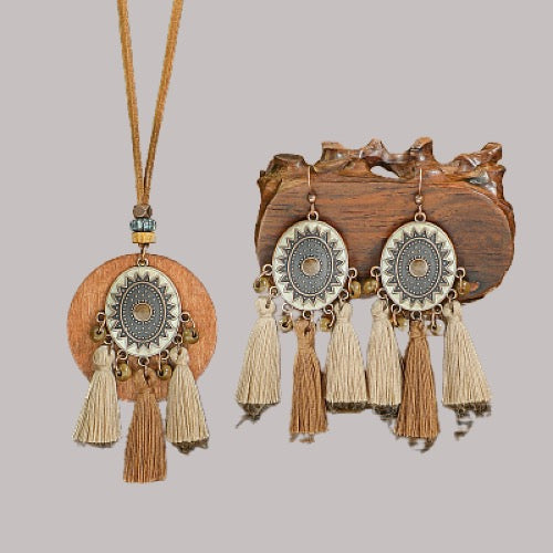 Bohemian Tassle Pendant Earring Set