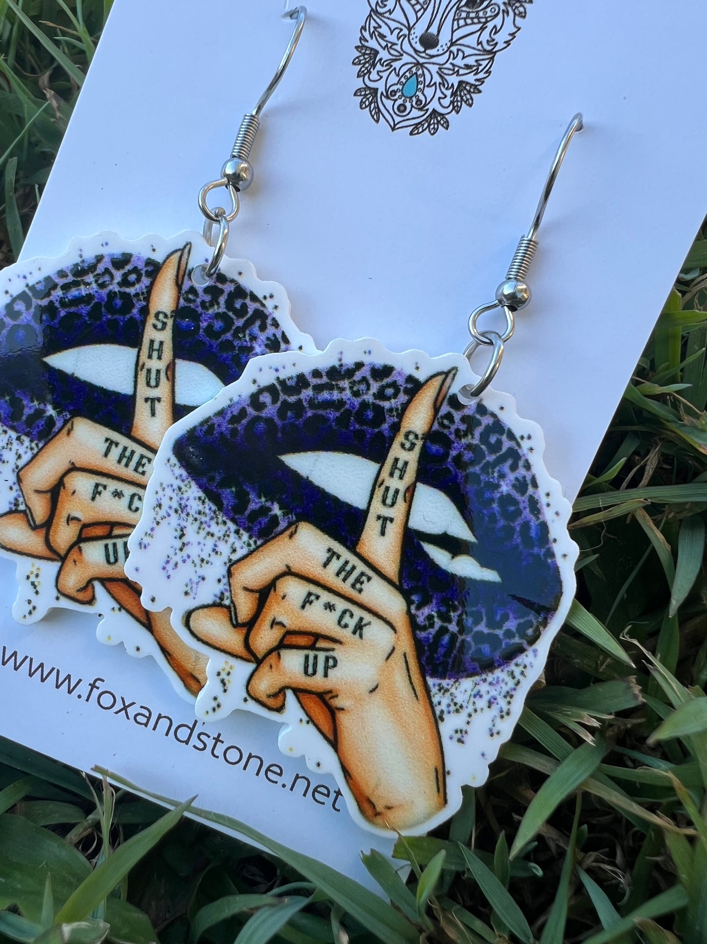 Shut The F#ck Up Deep Purple Leopard Earrings