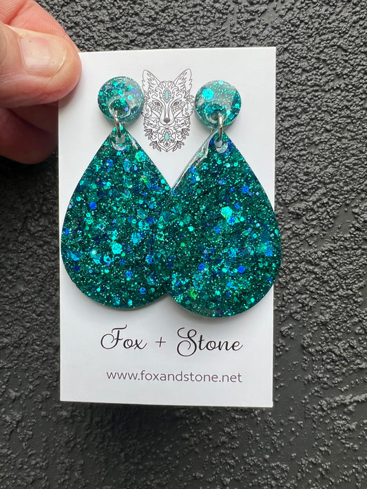 Teal Glitter Delights Resin Earrings