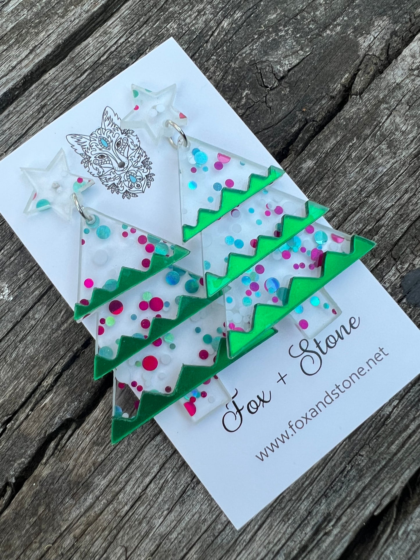 Beautiful Acrylic Mirror Xmas Tree Earrings B
