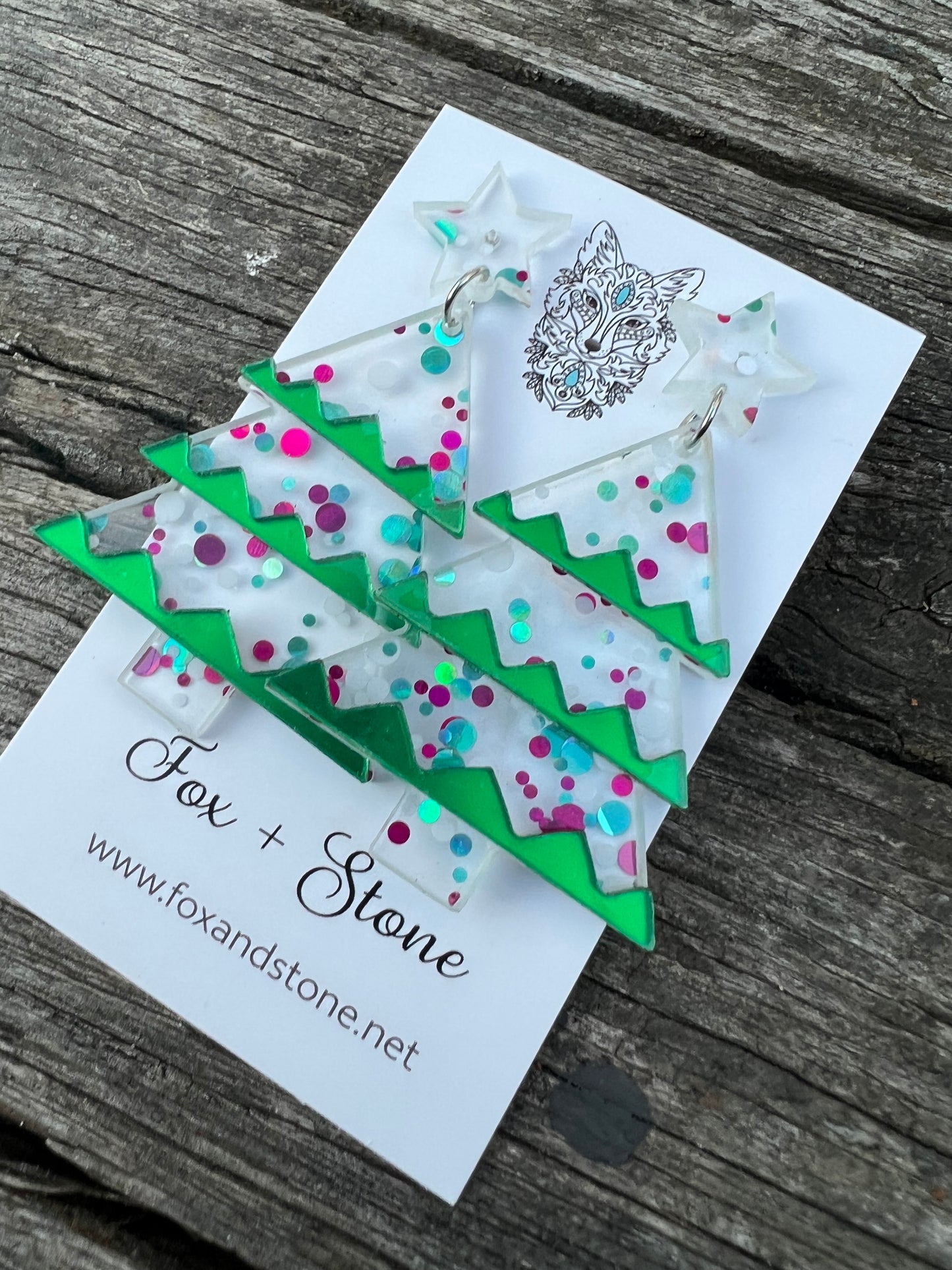 Beautiful Acrylic Mirror Xmas Tree Earrings B