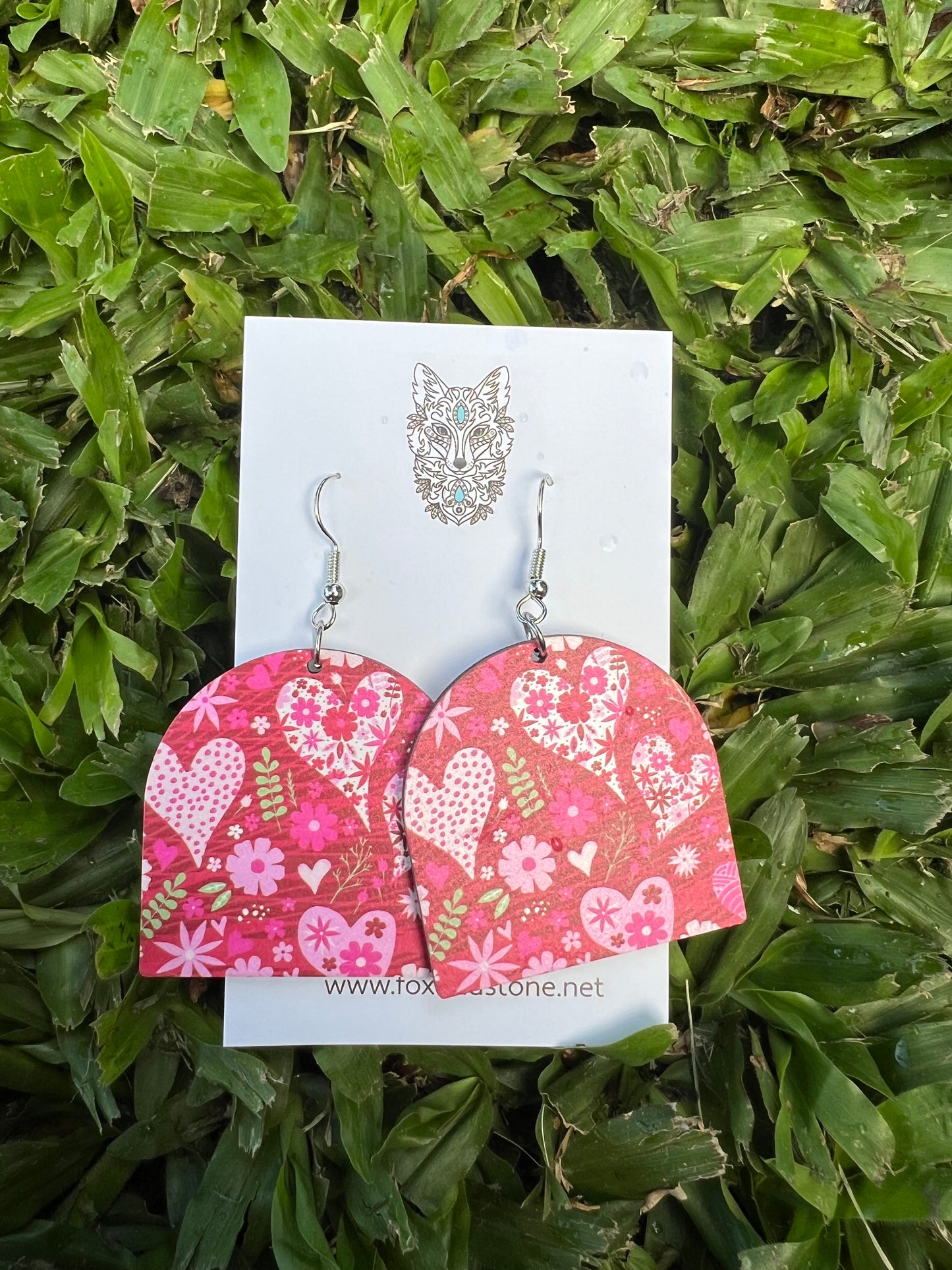 Beautiful Wood Red Heart Earrings