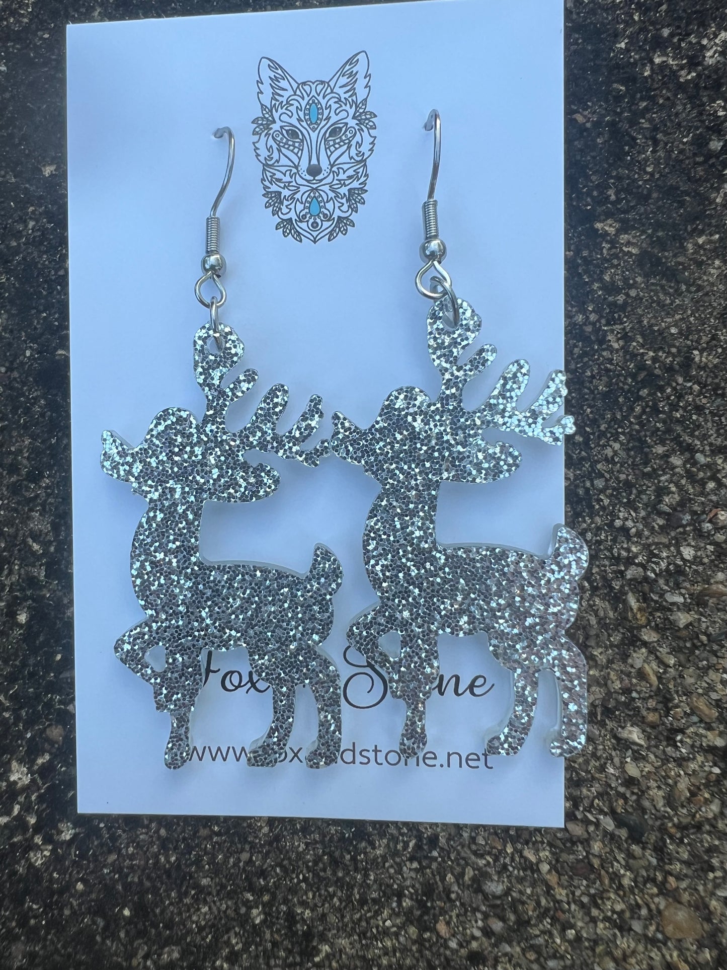 Silver Reindeer Xmas Earrings