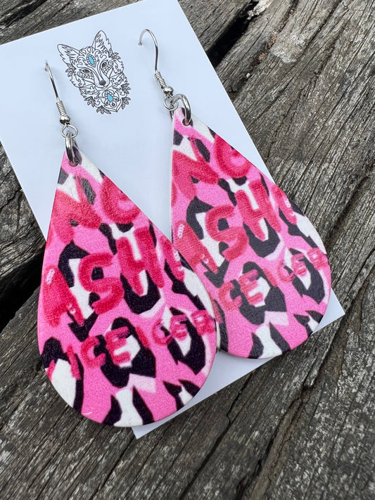Pink Graphic Print Wood Earrings