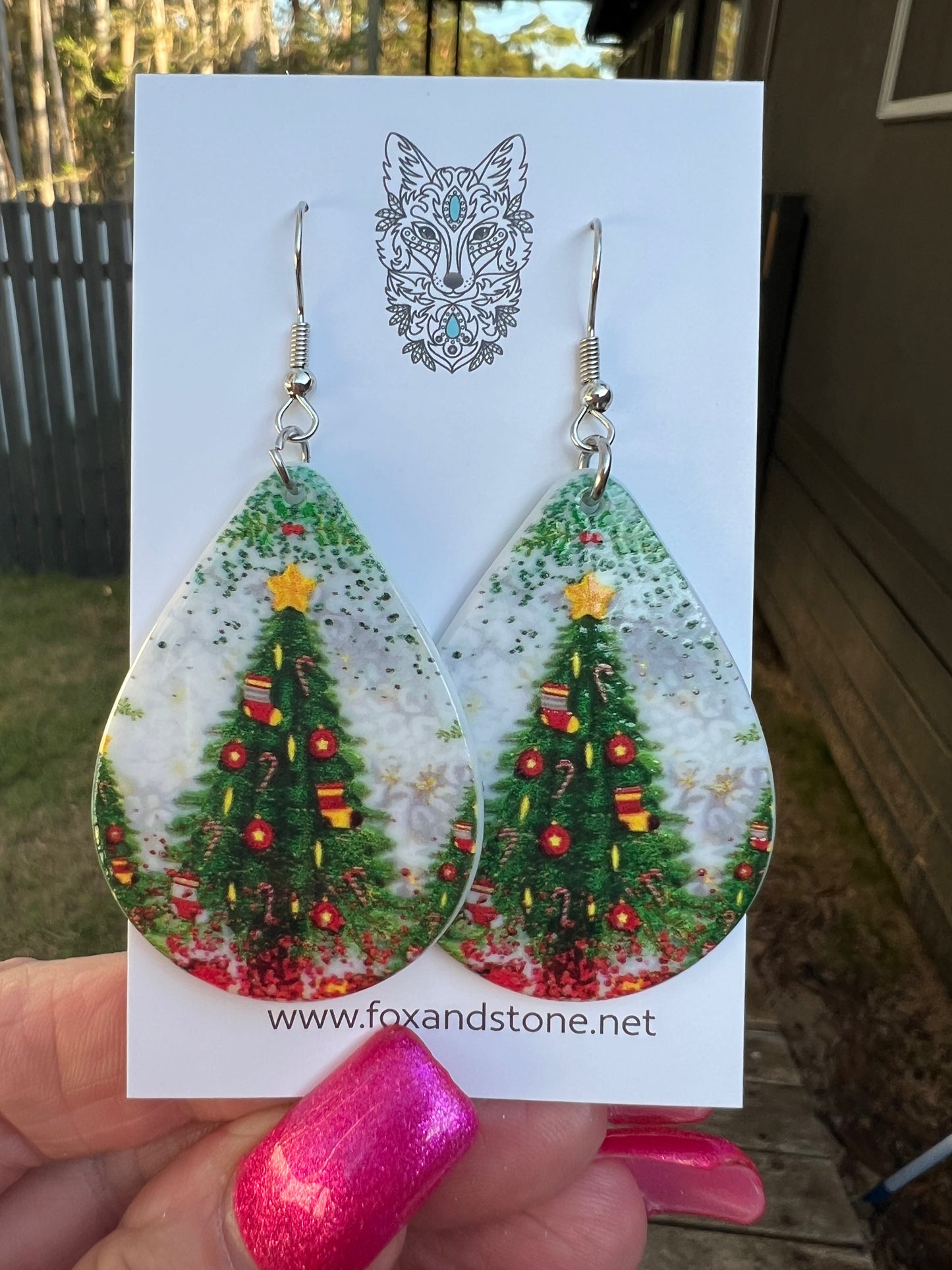 Christmas Tree Resin Dangle Earrings