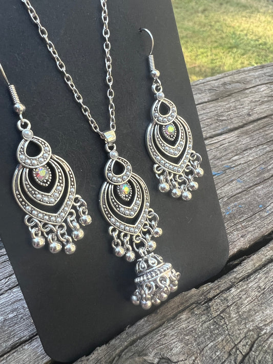 Silver Love Pendant and Earring Set