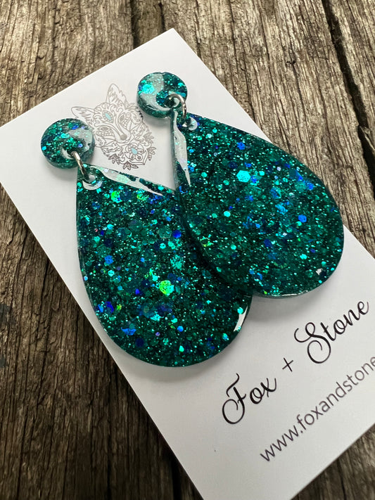 Teal Glitter Delights Resin Earrings