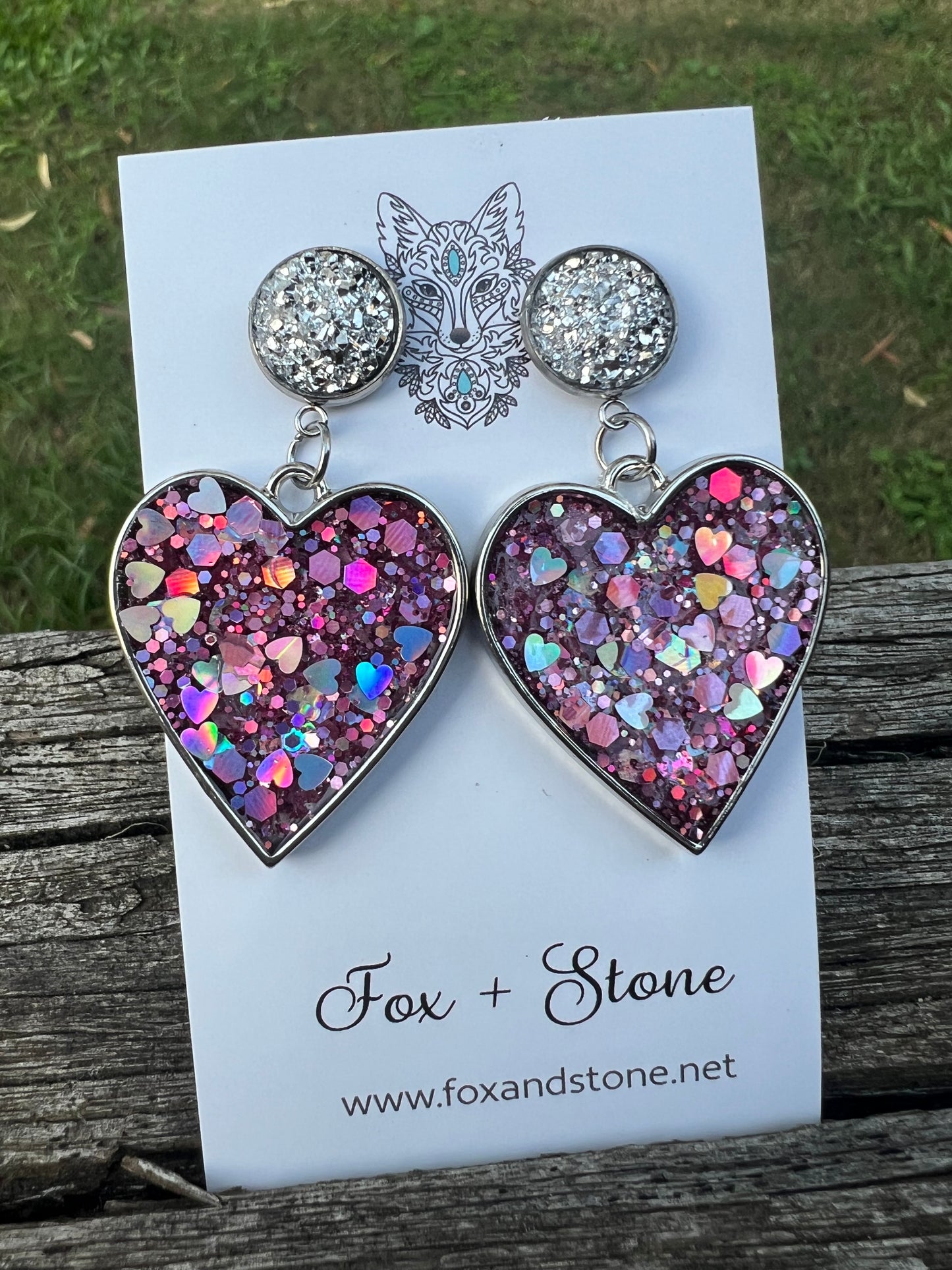 Heart Glitter Stud Statement Earrings