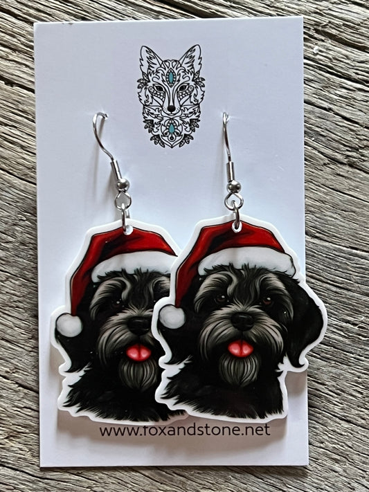 Havanese Santa Hat Dog Earrings