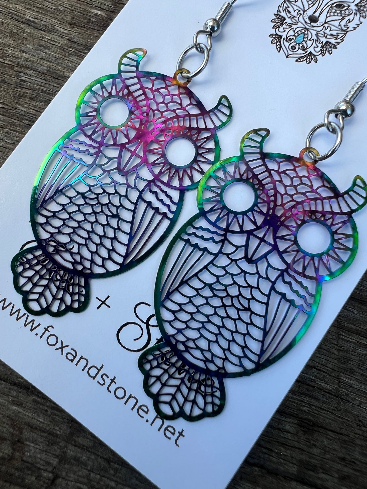 Owls Iridescent Filigree Earrings