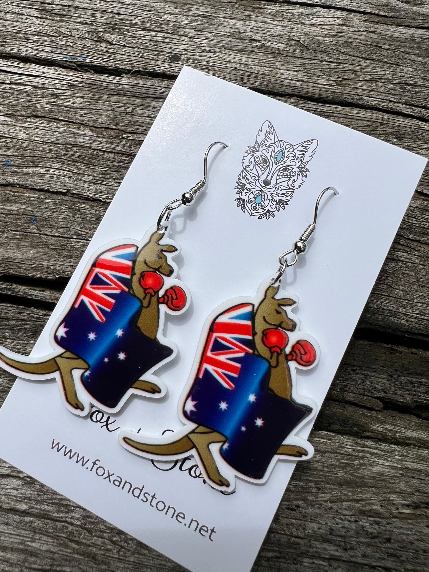 Boxing Kangaroo Australia Day Earrings