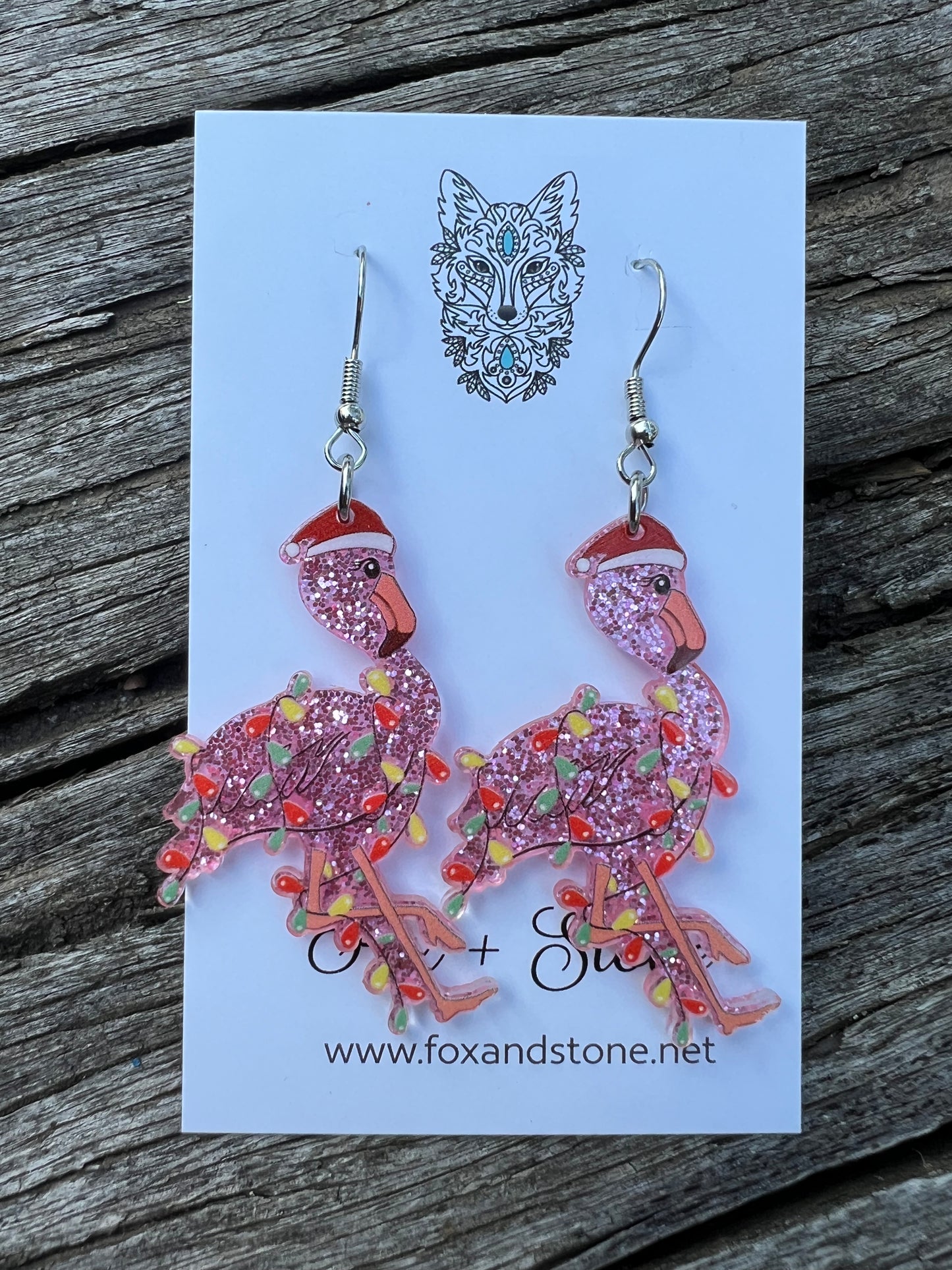 Flamingo Xmas Lights Christmas Earrings