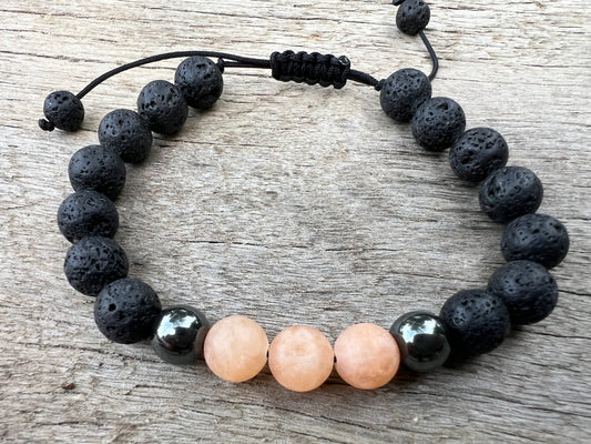 Pale Jasper Lava Hematite Gemstone Bracelet