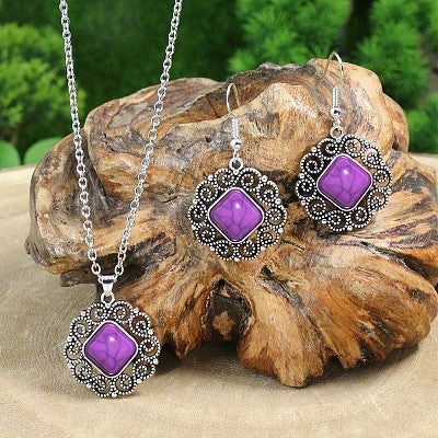 Purple Howlite Pendant Earring Set