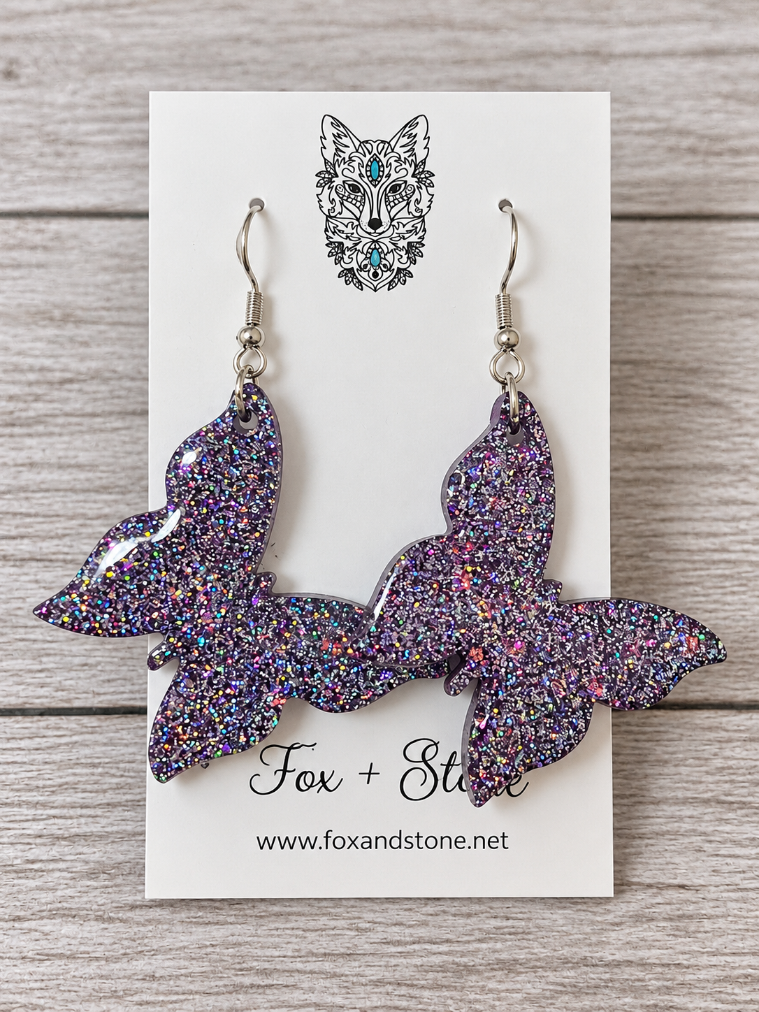 Confetti Purple Butterfly Glitter Earrings