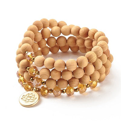 Natural Wood Czech Crystal Wrap Bracelet