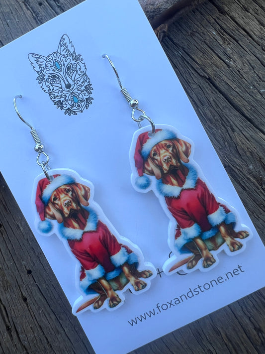 Vizsla Santa Hat Dog Earrings