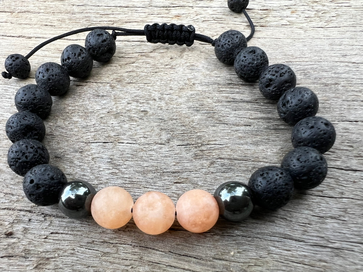 Pale Jasper Lava Hematite Gemstone Bracelet
