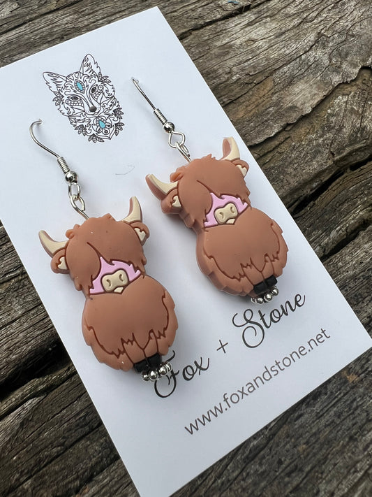 Super Cute Brown Highland Cow Earrings