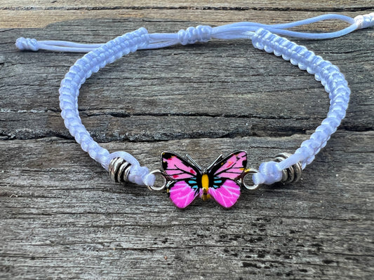 White with Pink Butterfly One Size Fits Bracelets